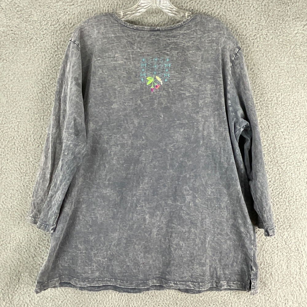 Sabaku Artwear Top Womens XL Grey Excellent Mineral Wash Floral Southwest USA - Picture 4 of 8